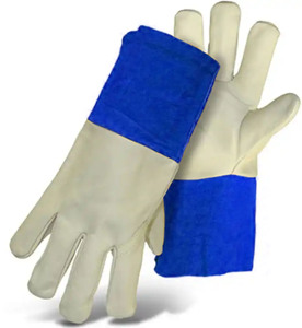 Industrial Long Goat Grain Cowhide Split Leather Cotton Lined Full Thumb Safety TIG Welding <b>Gloves</b> Hand Protection - Product Image 6