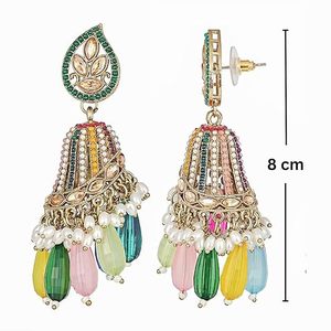 Boucles d'oreilles chandelier plaquées or avec cristaux et strass sertis, pampilles de perles, style bohème pour femme, bijoux de mariage - Product Image 3