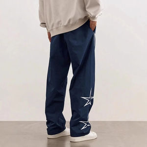 Japanese Style <b>Men</b>’s Wide Leg Pants Casual Loose Straight <b>Drawstring</b> <b>Trousers</b> Embroidered Trendy Streetwear Comfortable - Product Image 4