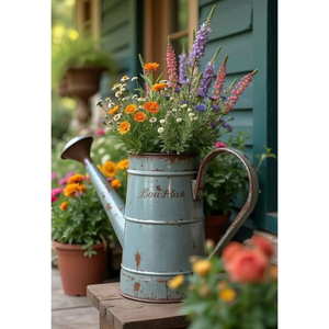 Vase de sol en métal galvanisé vert sauge avec finition décorative et pots de fleurs pour la décoration de salon et de jardin - Product Image 3