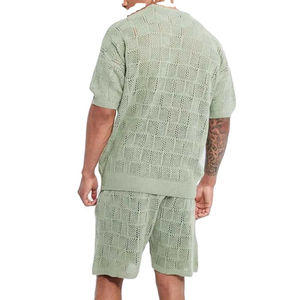 Ensemble deux pièces décontracté homme en tissu polyester uni, t-shirt à manches courtes et short, collection été, personnalisable, vente en gros - Product Image 2