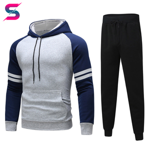 Men's Color Blocking Hooded Tracksuit <b>Set</b> Casual Autumn Wear Full Sleeve Drawstring Sweatshirt And Pants Polyester Cotton - Product Image 2