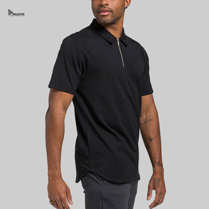 เสื้อโปโลแขนสั้นสีดำล้วนสำหรับผู้ชาย ยี่ห้อ Relevo คอปกแบบพับได้ ติดซิปด้านหน้า - Product Image 3
