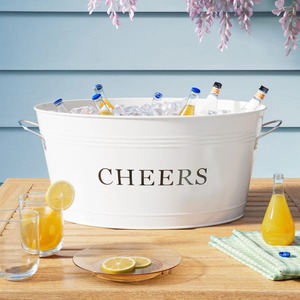 Bac à boissons rustique en métal galvanisé blanc avec inscription « Cheers » pour les fêtes, style ferme, grand seau à glace, refroidisseur de boissons - Product Image 2