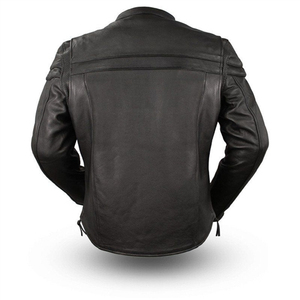 <b>Men's</b> Black Genuine <b>Leather</b> Motorcycle <b>Jacket</b> Moto Biker Style Stand Collar Zipper Closure Windproof Autumn Wear - Product Image 3