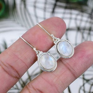 Pendientes de regalo vintage hechos a mano, plata de ley 925, piedra lunar arcoíris natural, joyería elegante con colgante para mujer - Product Image 2