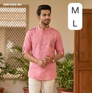 Colección de Kurta Corta de Manga Larga para Hombre, de Algodón y Yute de Alta Calidad con Diseño Butta Bordado en un Lado, Compra en Línea en India - Product Image 3