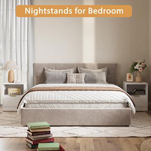 <b>Smart</b> MDF <b>Bedside</b> <b>Table</b> Set with Hollow Design Two Color Options Luxury Gold Handles Integrated Drawer Shelf - Product Image 1
