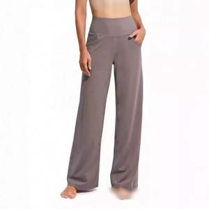 Pantalones de yoga suaves OEM&ODM para entrenamiento, de cintura alta, al por mayor, de pierna ancha acampanada, pantalones de yoga rectos de color liso para mujer, ropa deportiva. - Product Image 3