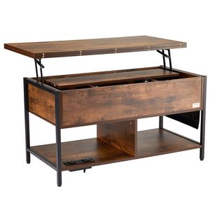 Tavolino da Caffè Rettangolare con Piano Sollevabile da 39,4 Pollici, Tasche Extra per Stoccaggio e Presa di Corrente Ribaltabile Compatibile con Standard USA - Product Image 1