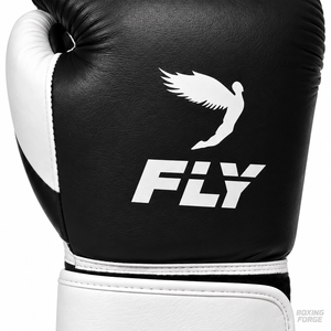 Gants de boxe en cuir Fly pas chers pour adultes, fermeture Velcro, design respirant, noir et blanc - Product Image 2
