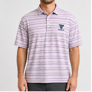 Trackstar Men's Lavender <b>White</b> Striped <b>Polo</b> Shirt Short Sleeve Button Collar Casual <b>Golf</b> Shirt Custom Logo - Product Image 1