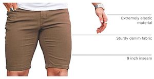 <b>Men's</b> <b>Brown</b> Cotton Denim <b>Shorts</b> Mid Waist Straight Leg Casual Summer Wear Breathable Woven Fabric Pockets Style - Product Image 6