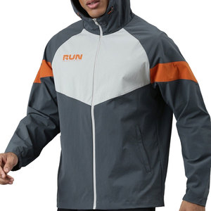 Chaqueta cortavientos con capucha para hombre, de color en bloques, impermeable, ligera, con cremallera, para correr, tipo softshell - Product Image 2