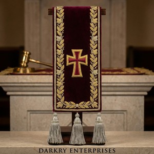 Handmade Bullion Wire Embroidery Knights Templar <b>Red</b> <b>Silk</b> Sash Custom Masonic Regalia Cross and Crown Sash with Silver Fringe - Product Image 5