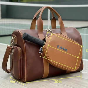 Organizador de palas de pickleball de cuero hecho a mano con correa de hombro ajustable y múltiples compartimentos de almacenamiento a precio de mayorista - Product Image 5