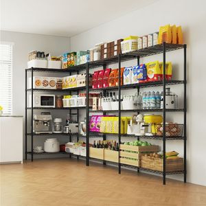 Espositore in Ferro 177*40*180cm a 5 Ripiani, Doppia Fila, Piedi e Spaziatura tra i Ripiani Regolabili, Verniciato a Polvere Nero - Product Image 4