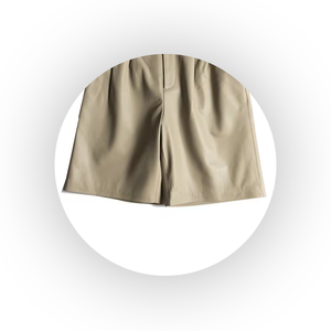 Jupe-short taille haute beige avec ceinture, décontractée, respirante, en polyester/coton, coupe ajustée, pantalon femme tricoté couleur unie - Product Image 5