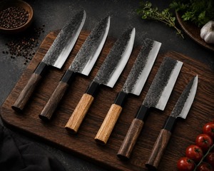 Ensemble de couteaux de chef en acier Damas avec manche en bois, forgés à la main, style japonais, pour droitiers, usage en cuisine, longueur de lame de 8 à 9,9 pouces - Product Image 3