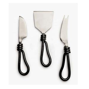 Stainless Steel Silver Cheese Knives <b>Set</b> with Black Resin Handle High Quality Tempered Glass Cheese Knives <b>Set</b> - Product Image 5