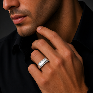 Bague Chevalière Homme en Argent Sterling 925 avec Pavé de Diamants, Design Géométrique Moderne, Finition Poli Miroir, Idéale pour Mariage, Fête, Usage Quotidien, Cadeau - Product Image 1