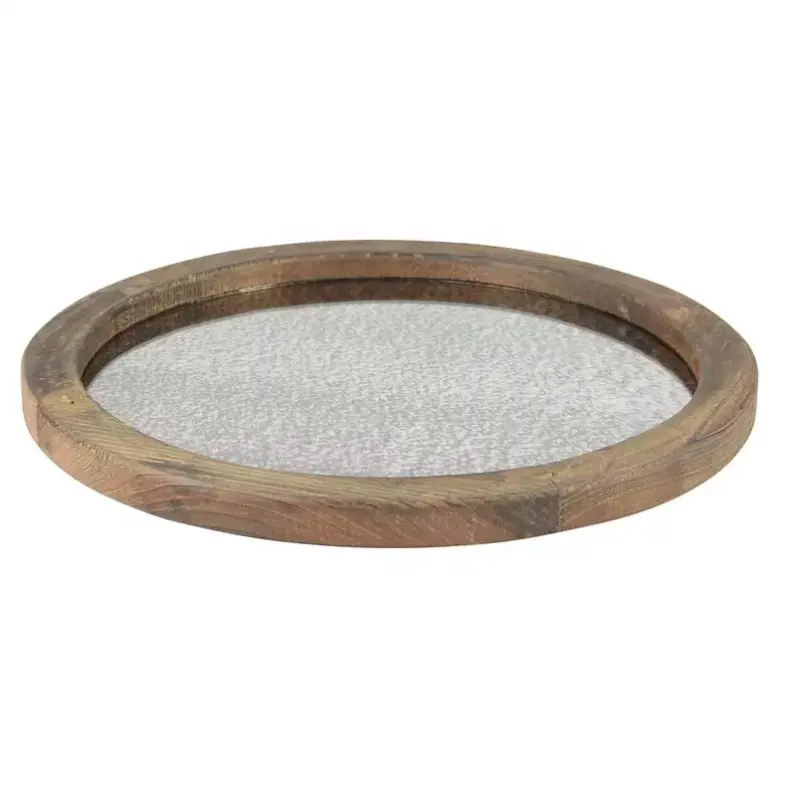 Amazon top seller Customised Metal Galvanised serving tray with wooden rim for decoration and serving