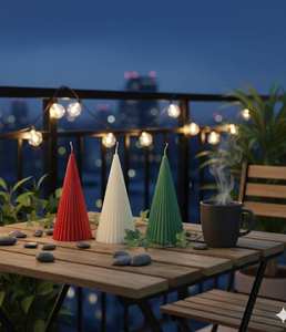 Embrace Modern Elegance with Handmade Scented Smokeless Soy Wax Ribbed <b>Cone</b> <b>Christmas</b> <b>Tree</b> Candles for Holiday Celebrations - Product Image 3