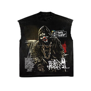 T-shirt pour homme en coton 100% personnalisé, 280 g/m², en molleton français noir, à manches longues, imprimé avec des strass, respirant, taille oversize - Product Image 6