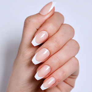 Uñas Postizas Elegantes con Diseño de Almendra, Punta Francesa Clásica, Color Nude Natural con Estampado Dorado, Material ABS, Longitud Media, Larga Duración, Marca Privada - Product Image 1