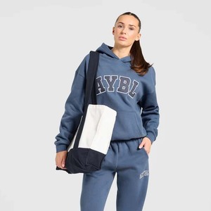 Sweat à capuche oversize pour femme en molleton de coton et fibre de bambou respirant avec poche frontale et logo, style automne, manches classiques - Product Image 6