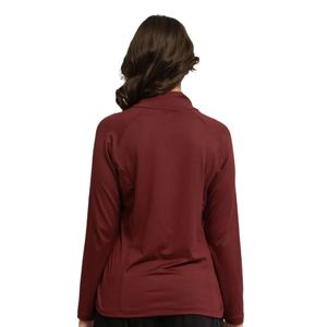 Haut décontracté ajusté pour femme, bordeaux, à manches longues, col montant zippé, extensible, basique, pour le quotidien - Product Image 6