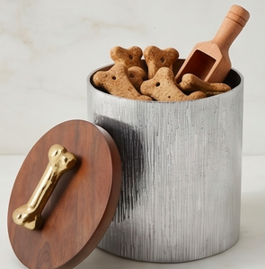 Wooden Cap Food Container With Gold Bone Handle Round Silver Finish Minimalist Design With Lid <b>Storage</b> Bin For Home And Hotel - Product Image 4