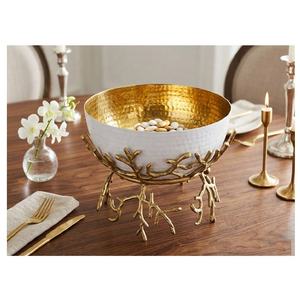 Nuevo Centro de Mesa Decorativo de Lujo con Base Dorada y Tazón Blanco Pulido, para Servir Comida, de Aluminio, para el Hogar - Product Image 5