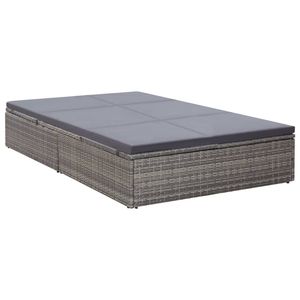 Chaise longue en rotin PE à double appui-tête réglable en gris - Mobilier d'extérieur durable - Product Image 1