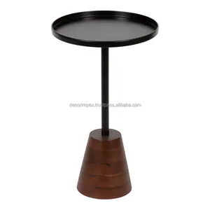 Table basse ronde élégante avec dessus en métal à base en bois durable pour salles à manger salons bureaux salons conçus intérieurs modernes - Product Image 1