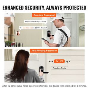 Serrure de porte électronique sans clé connectée au réseau Wi-Fi avec clavier à verrouillage automatique, levier, mot de passe, clé et fonctions de déverrouillage par combinaison - Product Image 4