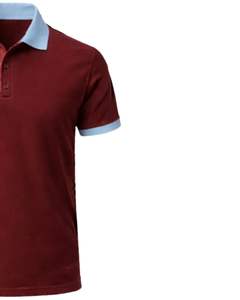 Polo de Algodón para Hombre Color Granate Personalizado con Cuello y Puños en Azul Claro, Corte Clásico, Casual, Verano, Suministro al por Mayor OEM - Product Image 4