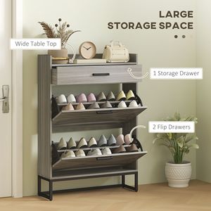 Scarpiera sottile in stile rustico con 2 cassetti ribaltabili, in truciolato grigio anticato, per 12 paia, organizer salvaspazio - Product Image 4