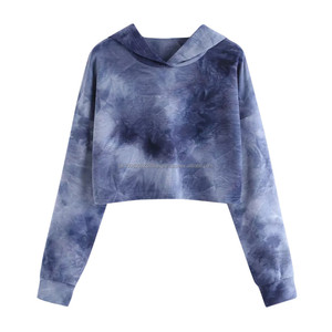 Sweats à capuche courts pour femmes de haute qualité avec manches longues décontracté Tie Dye Style avant Logo printemps saison col à capuche - Product Image 5