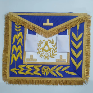 Tablier maçonnique en cuir d'agneau de qualité traditionnelle, brodé avec les symboles Orange Ordre Royal, Croix Rouge et Maître de la Broderie - Product Image 1