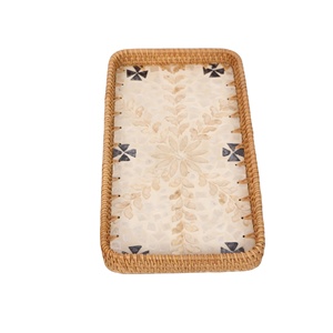 Bandeja de Servicio Rectangular Ecológica de Nácar con Ratán, Incrustaciones Minimalistas de Concha, Pedido al por Mayor para Uso en el Hogar, Restaurantes y Cafeterías - Product Image 2