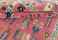 Tapis persan en laine/soie fait main de qualité supérieure, noué à la main |   Tapis d'appoint oriental à motif floral rose, décoration intérieure, 1 pièce, adapté aux animaux domestiques