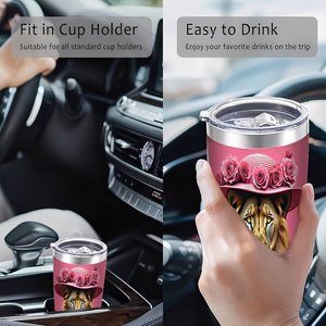 Vaso de acero inoxidable de 20 oz con doble pared aislante y diseño de león y sombrero de flores para café, té y viajes - Product Image 4