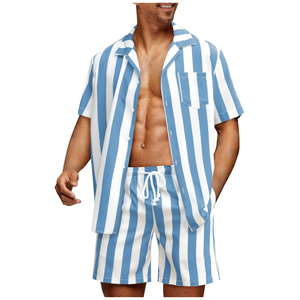 Nouvel ensemble décontracté 2 pièces en satin 100 % coton pour homme, style streetwear, short et chemise assortis pour l'été - Product Image 4