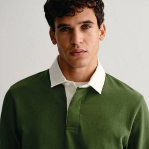 Camisas Polo de Rugby de Manga Larga para Hombre, Tejido Resistente, Color Verde Oscuro, Camisa Polo Cómoda, Ideal para Atuendos Casuales - Product Image 4