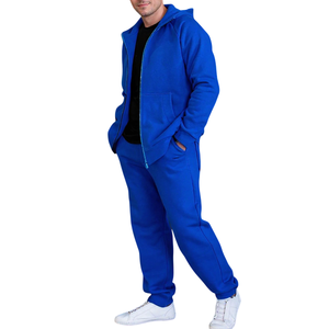 Ensemble de survêtement bleu à capuche pour homme – Sweat-shirt zippé et pantalon de jogging – Tenue décontractée couleur unie coupe classique pour l'automne - Product Image 6