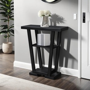 Table console moderne en fer avec base inclinée et étagères ouvertes pour salon d'appartement - Product Image 2