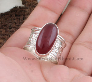 Anillo de Plata de Ley 925 con Bisel de Jade Rojo Natural, Hecho a Mano, Estilo Sólido Rojo, Anillo de Dedo Unisex, Joyería con Piedras Preciosas - Product Image 5