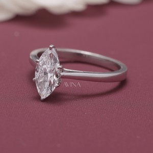 IGI Certified Marquise Cut Diamond Solitaire Engagement - Wedding <b>Ring</b> in Solid 925 Sterling <b>Silver</b> - Product Image 2