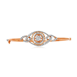 Bracelet et jonc pour femme en or rose 18 carats avec accents de diamants de laboratoire taille brillant rond, design classique à extrémités ouvertes - Product Image 2